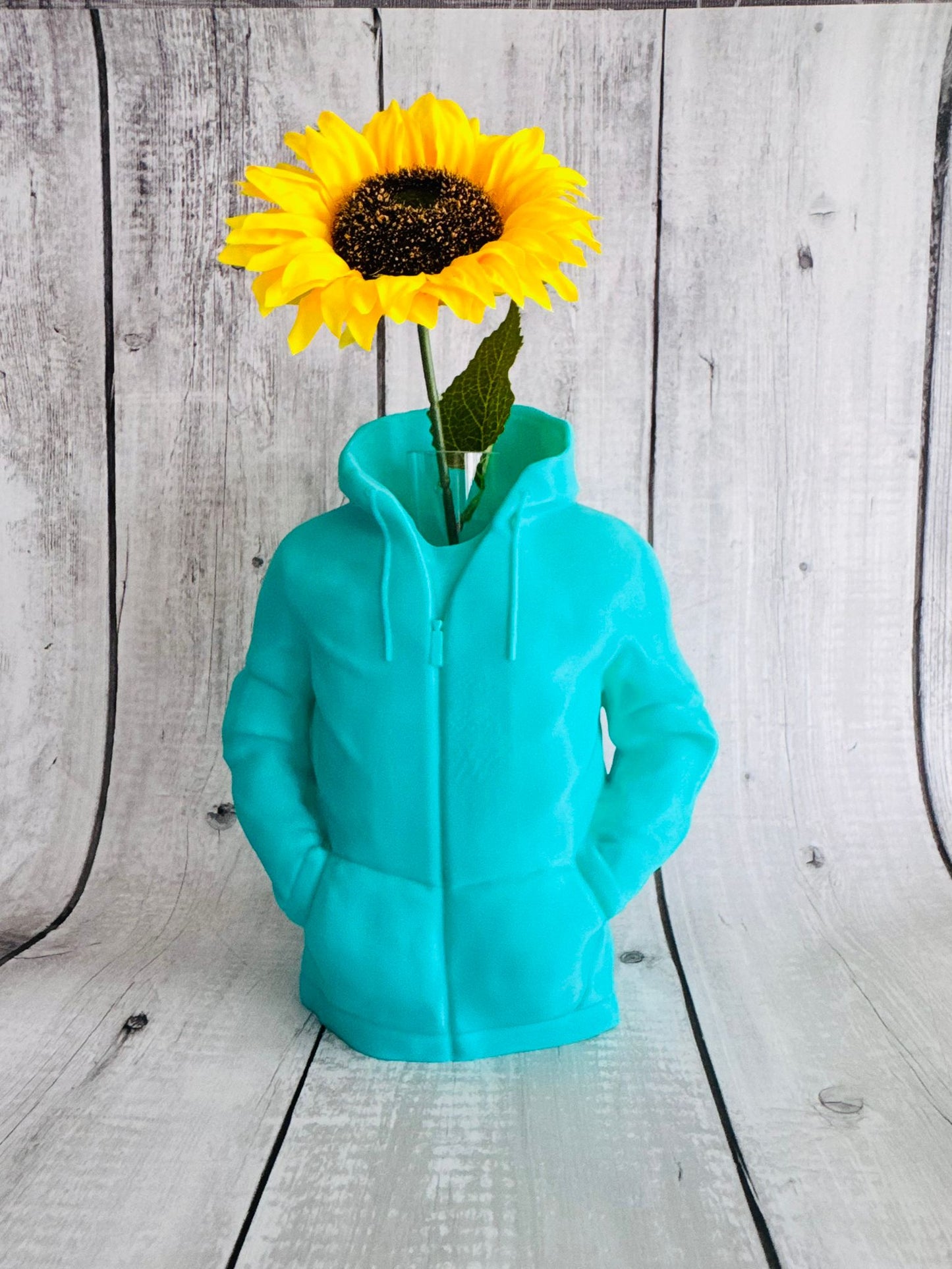 3D Printed Hoodie Vase in custom colour on table